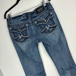 Miss Me Irene Bootcut Jeans Sz 31 Womens Distressed Faded Stitch Denim thumbnail 9