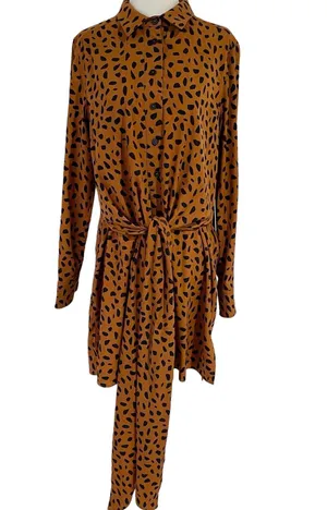 New Tie Front Button Down Shirtdress Animal Print Long Sleeve Mini thumbnail 5