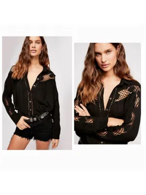 Free People Katie Bird Buttondown Boho Top thumbnail 2