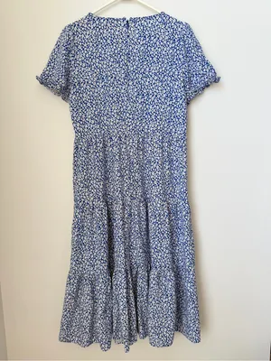 J. Crew Floral Tiered Midi Dress in Blue and White Size Medium thumbnail 6