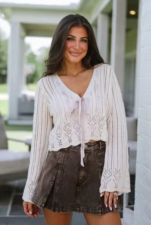 These Three Boutique Laced ribbon cropped sweater cardigan thumbnail 1