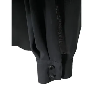 New Jouer black chiffon long sleeve shirt with gold embroidery Sz 6‎ - flawed thumbnail 3