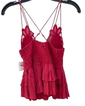 NWT Free People Womens size small cherry red Adella lace cross strap Cami top thumbnail 4