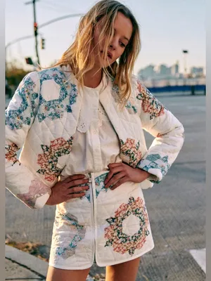 Sezane x Sea Emerson‎ Quilted Jacket Quin Patchwork 42 EUC thumbnail 1