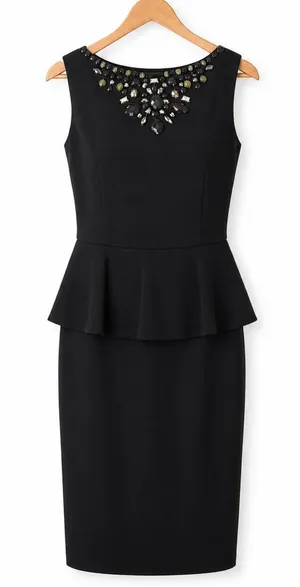 Eliza J Black Peplum Y2K 2010 Dress Size 2 Embellished rhinestone neck LBD thumbnail 1