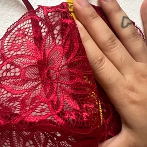 Red Lace Bralette, Coquette Y2K Lingerie Romantic‎ Goth Medium Grunge Retro thumbnail 5