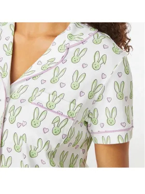 Roller Rabbit Mint Love Bunnies Polo Short PJ Pajama Set- Size P Petite XXS XS thumbnail 2