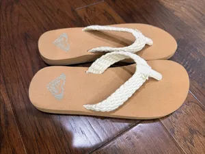 Roxy Women's Cream Braided Strap Sandals with Tan Footbed thumbnail 2
