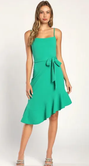 Always Invited Green Asymmetrical Ruffled Mini Dress thumbnail 1