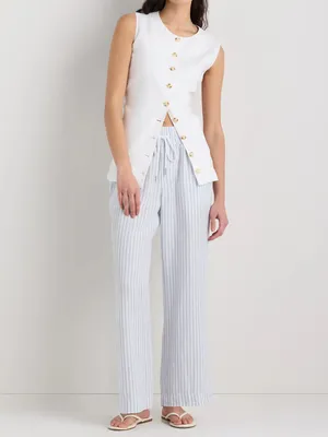 Women’s Quince 100% European Linen Wide Leg Pants Sky Blue Mariner Stripe Sz S thumbnail 2