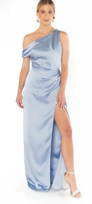 Show Me Your Mumu Jodie Dress Steel Blue Luxe Satin Size XXS thumbnail 1