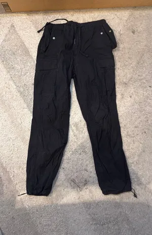 H&M Black Parachute Cargo Pants with Drawstring Hem thumbnail 1