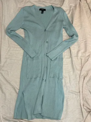 Forever 21 Long Ribbed Knit Cardigan in Sage Green thumbnail 7