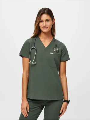 FIGS Catarina Scrub Top In Olive thumbnail 1