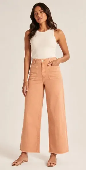 OAT New York High-Rise Wide-Leg Patch Pocket Jeans Raw Hem 8/29 Stretchy #1600 thumbnail 1