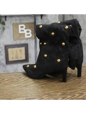 A New Day Womens Justice Boots Faux Suede Studded 94568940 Jet Black / Gold 6.5M thumbnail 3