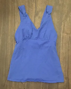 Athleta S blue workout/athletic v-neck tank top thumbnail 1