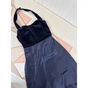 NWOT Lulus Mesmerizing Impression Navy Velvet Satin Halter Maxi Dress Size S thumbnail 4
