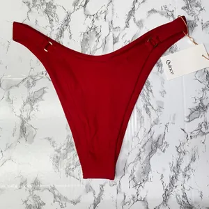 NWT Quince Cherry Red Italian High-Leg Ring Bikini Bottom Women's Size Small thumbnail 2