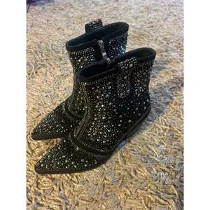 ISNOM Rhinestone Studded Cowboy Boot Black Women's Size 6 36 Shoes COUNTRY thumbnail 2