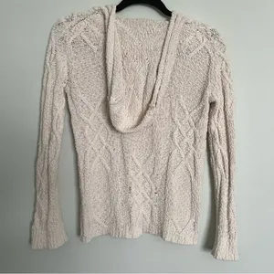 J. Crew Knit Cotton Hooded Pullover Sweater Size Small. Cream colored thumbnail 8