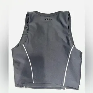 Abercrombie & Fitch Black Racerback Snap-Front Crop Top with White Piping thumbnail 4