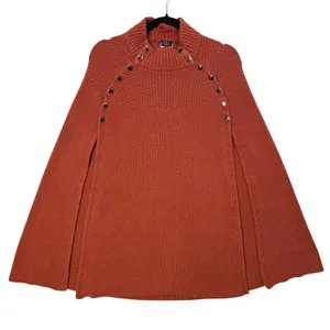 GILI M/L Cape Sweater Terracotta Orange Mock Neck Snap Button Poncho Fall‎ Cozy thumbnail 4