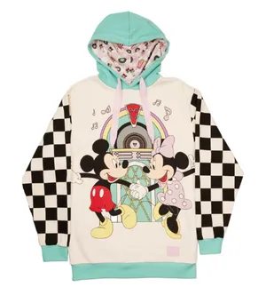 Disney Loungefly Mickey & Minnie Date Night Diner Jukebox Unisex Hoodie Large thumbnail 1