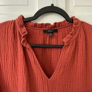 DREW Anthropologie 100% Cotton Gauze Tiered Dress M Rust Orange Boho Fall thumbnail 2