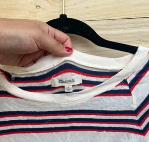 Madewell Striped Puff Sleeve T-Shirt White and Red thumbnail 3