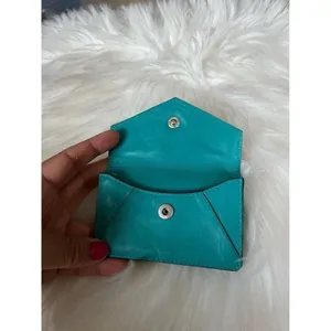 Oakley leather coin purse wallet Teal green Snap Button Card Slot Compact Aqua thumbnail 3