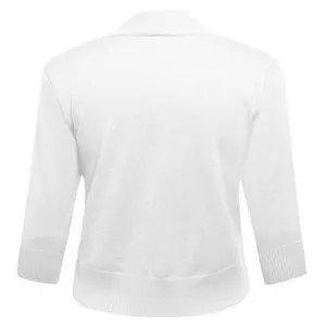 NWT ~ Women's White 3/4 Sleeve Cropped Short Shrug Cardigan Bolero Sweater ~ LAR thumbnail 3