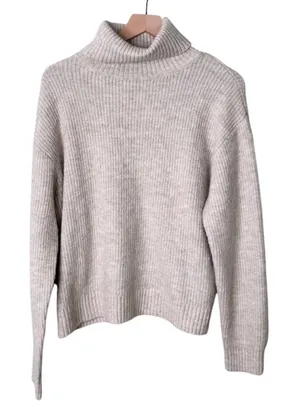NWT H&M Wool Rib Knit Turtleneck Sweater Grey Oatmeal Women’s Size Medium thumbnail 1