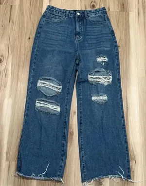 Cider Wide Leg Distressed Raw Hem Jeans Women’s Medium thumbnail 1