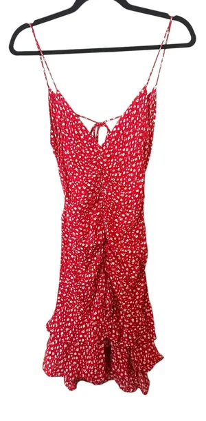 ZARA Floral Ruffle‎ Open Back Mini Dress Red Small thumbnail 1
