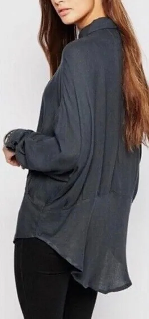 Free People Slate Grey True Affection Button Down Shirt thumbnail 1
