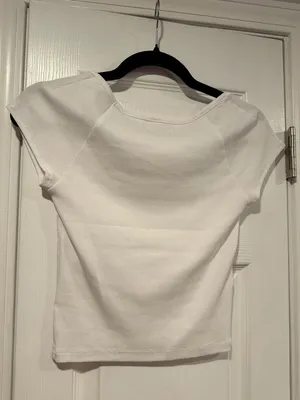 NWOT Madewell Size XS White Square Neck Short Sleeve Ribbed Stretch Cropped Top thumbnail 6