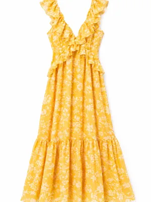 Abercrombie & Fitch Maxi Dress Womens MP Yellow Excellent Floral Ruffle Cutout thumbnail 3
