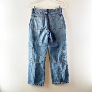 Avec Les Filles High Rise Wide Leg Carpenter Cargo Jeans Blue 26 thumbnail 4
