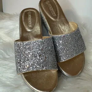 Silver Glitter Platform Shoes with Espadrille Sole thumbnail 4