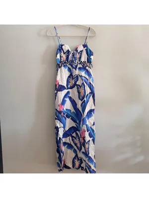 FARM Rio Linen Foliage Midi Dress thumbnail 5