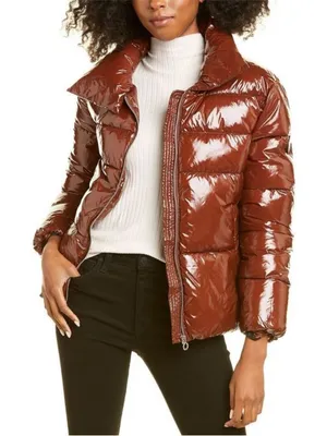 Noize Goldie Patent Puffer Jacket‎ in Brown Size L thumbnail 1