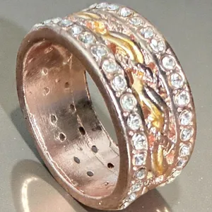 Rose Gold & Yellow Gold tone Band Ring with Crystal Accents Size 9 New thumbnail 1