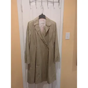Isaac Mizrahi Linen Trench Coat Beige Size XL Satin Lined Shimmer Long thumbnail 3