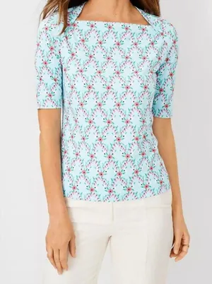 Floral Refined Stretch Envelope Neck Top Blouse Petite Size XS thumbnail 1