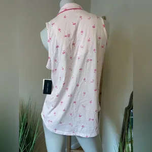 Laura Ashley L cotton Poly Pajama Top Pink Flamingos Sleeveless thumbnail 2