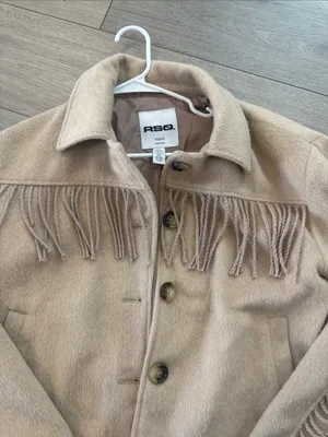 Fringe Button-Up Jacket in Beige Tan thumbnail 3