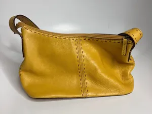Fossil Shoulder Bag Womens Small Yellow Good Leather Whipstitch Boho Zip Top thumbnail 1