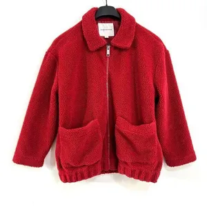 American Eagle Womens Large Fleece Teddy Jacket Red Full-Zip Pouch Pockets Cozy thumbnail 1