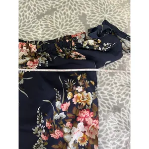 Navy Blue Floral Off the Shoulder Mini Dress Small Tie Sleeve Boho‎ Chic Summer thumbnail 3